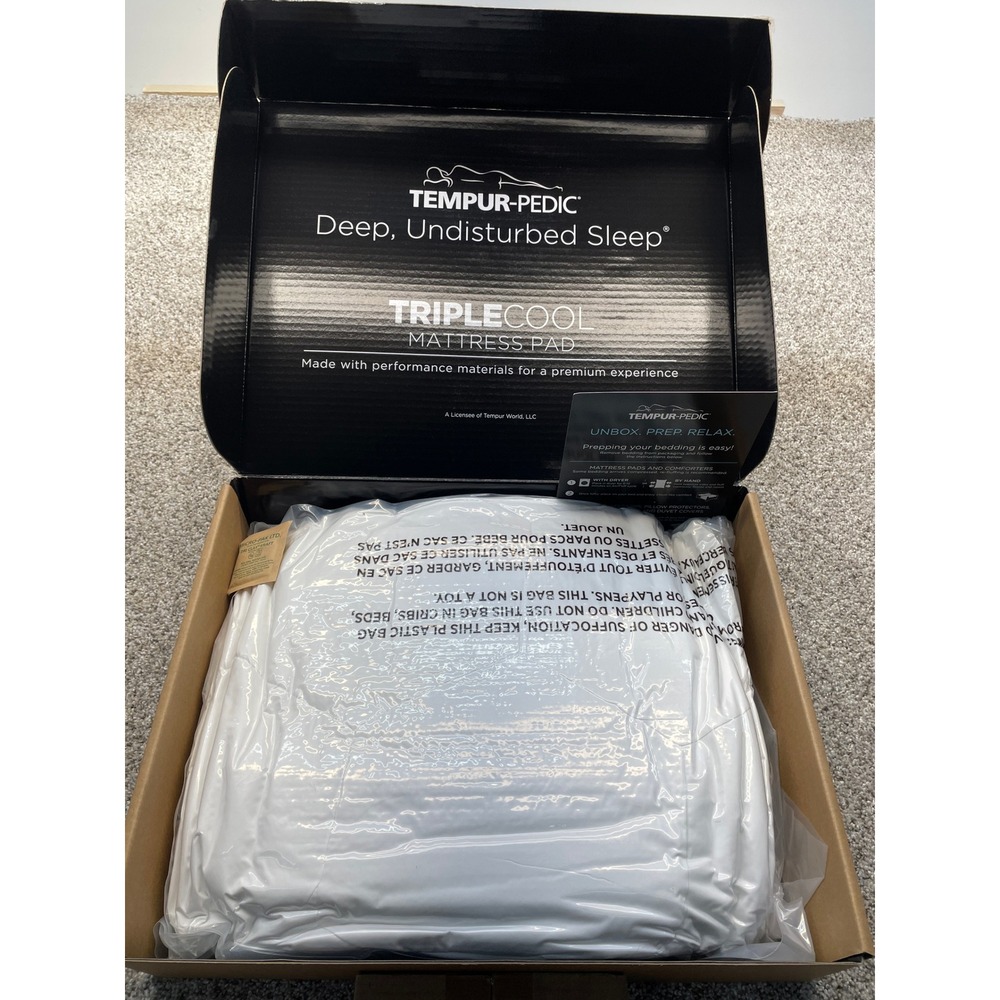 Tempur-Pedic TripleCool Mattress Pad Unisex White Twin NEW Performance Cooling